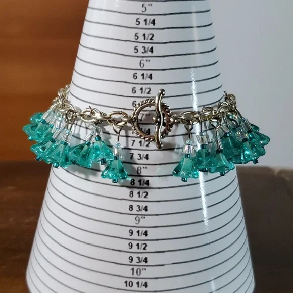 Bracelet Set 7.25 Charm Earrings Handmade Turquoise Czech Flower Glass Bead